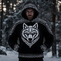 Men's Viking Wolf Art Knit Pocket Hooded Sweater artswardrobe