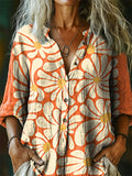 Women's Floral Pattern Art Print Linen Cotton Casual Shirt