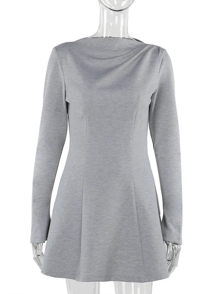 Long Sleeve High Waist Mini Dress for Autumn Winter New O Neck Bodycon Club Party Dress