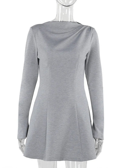 Long Sleeve High Waist Mini Dress for Autumn Winter New O Neck Bodycon Club Party Dress