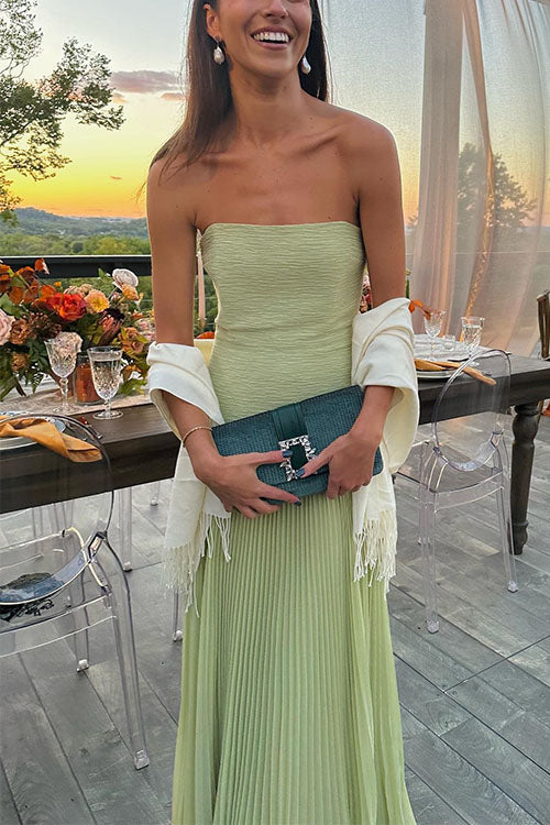 Moxidress Strapless Tube Patchwork Pleated Maxi Dress