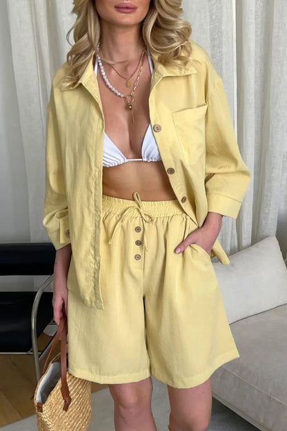 Color Shirt Single-breasted Bermuda Shorts Set