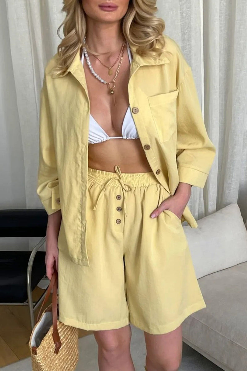 Color Shirt Single-breasted Bermuda Shorts Set