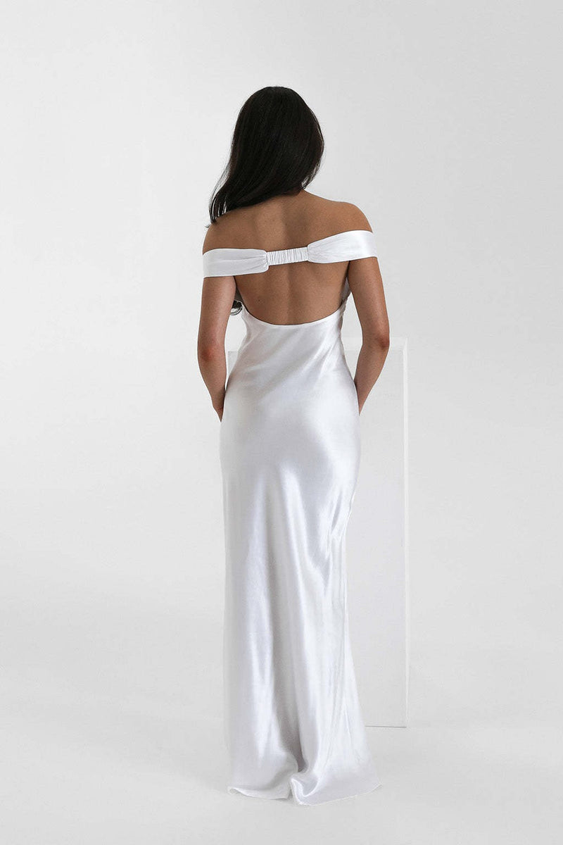 Satin Mermaid Off Shoulder Maxi Dress