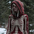 Vintage Halloween Skeleton Cozy Knit Hooded Sweater artswardrobe
