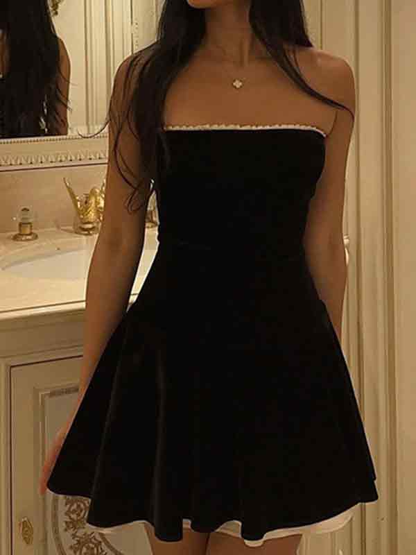 Black Straps Corset Off Shoulder Mini Dress