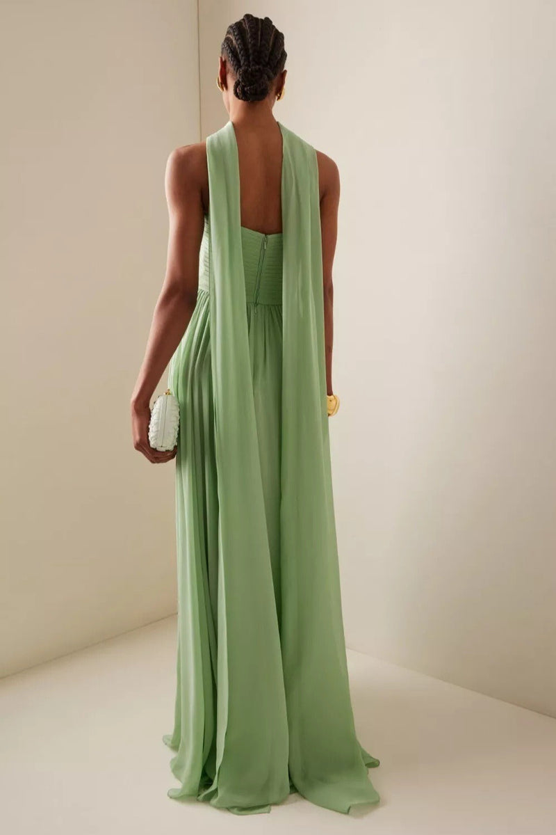 Bow Ruched Strapless Sash Maxi Dress