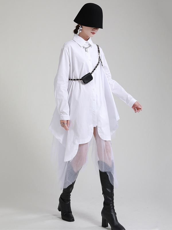Urban Loose Split-joint Lapel Long Sleeves Midi Dress