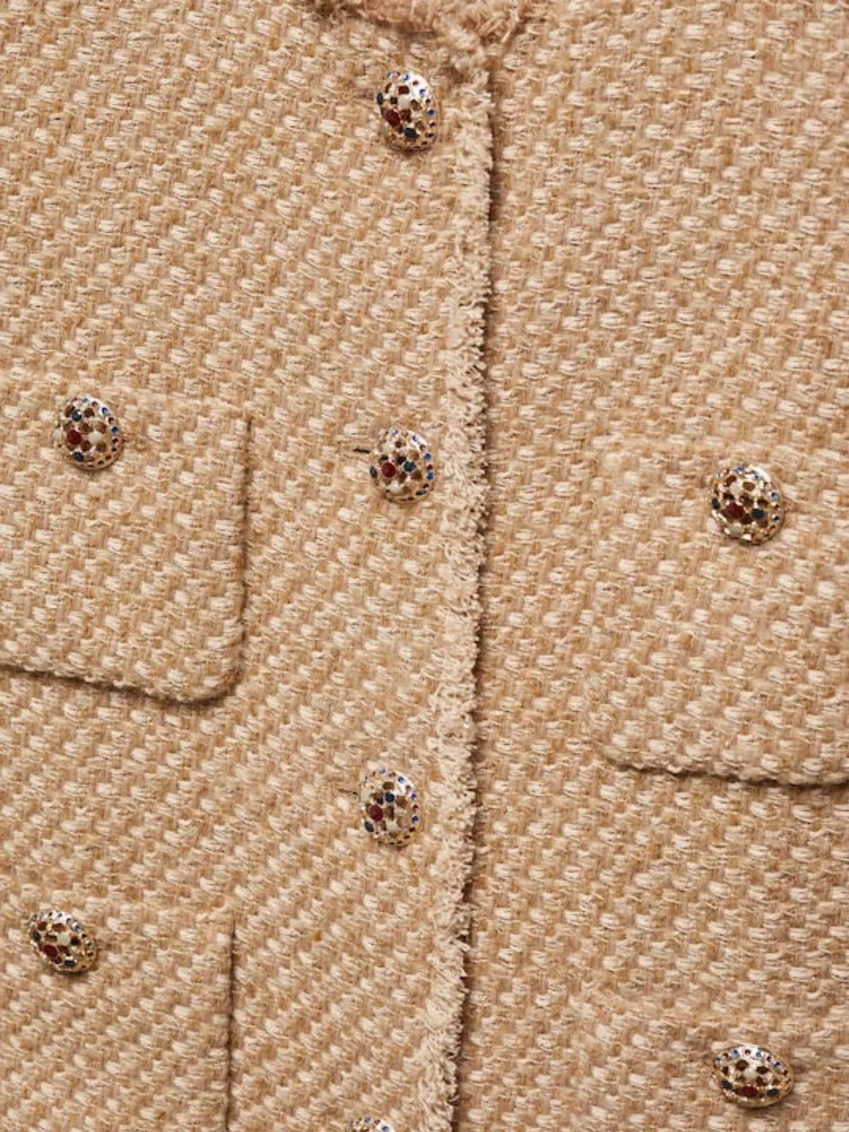 Round Neck Single-breasted Tweed Cardigan