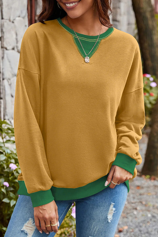 Fashionable Contrasting Color Loose Long-sleeved Sweatshirt
