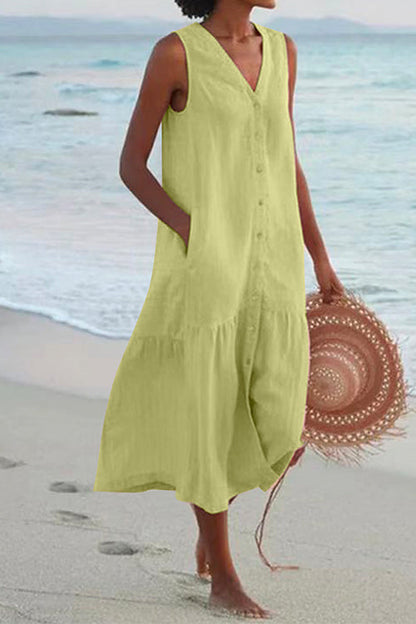 V Neck Sleeveless Beach Midi Dress(7 Colors)