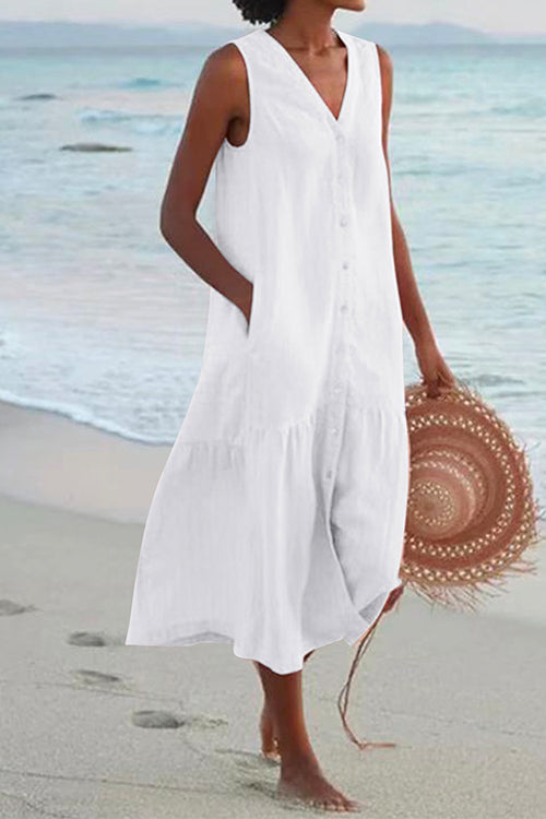 V Neck Sleeveless Beach Midi Dress(7 Colors)