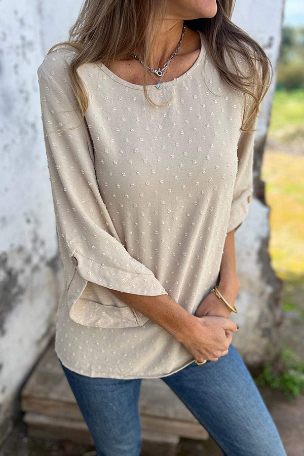 Kaitlin Chiffon Jacquard Button Half Sleeve Loose Blouse