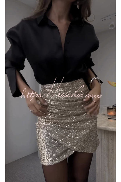 Days Sequined Elastic Waist Ruched Mini Skirt
