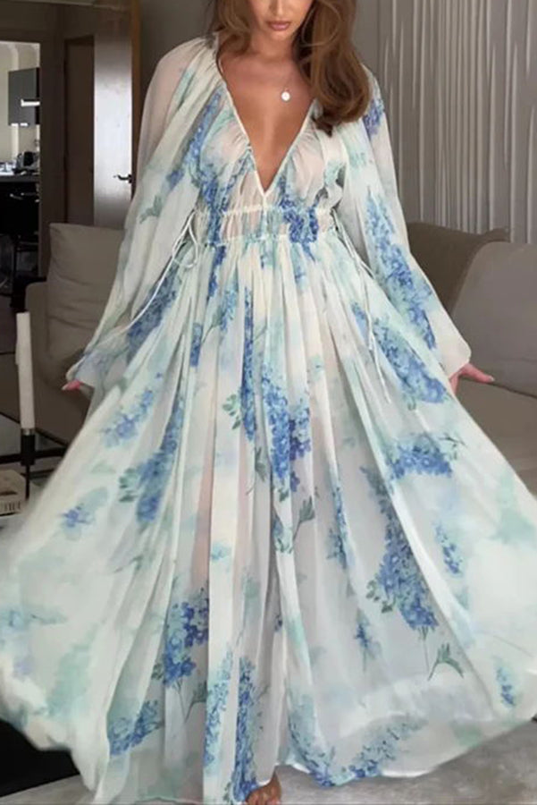 Headed to the Ocean Chiffon Drawstring Waist Maxi Dresses