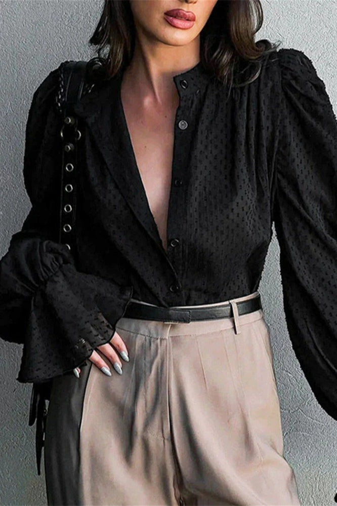Jacquard Puff Sleeve Blouse