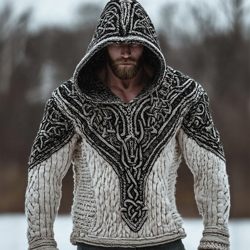 Men's Vintage Viking Inspired Celtic Chunky Hooded Sweater artswardrobe
