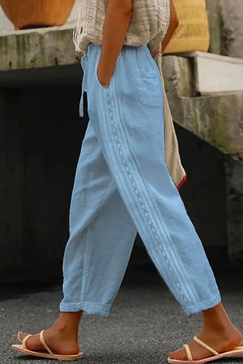 Moxidress Drawstring Elastic Waist Cotton Linen Tapered Pants