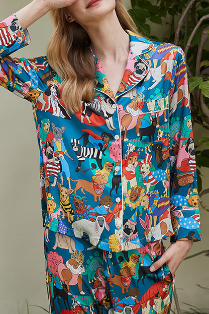 Halloween Dog Print Home Long Sleevestwo Piece Set
