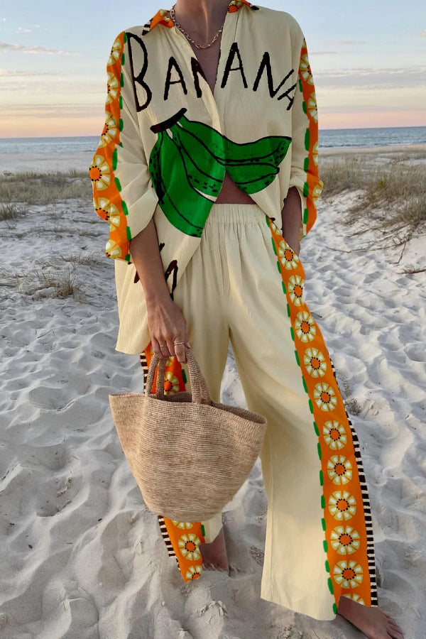 Funny Banana Print Two Piece Set