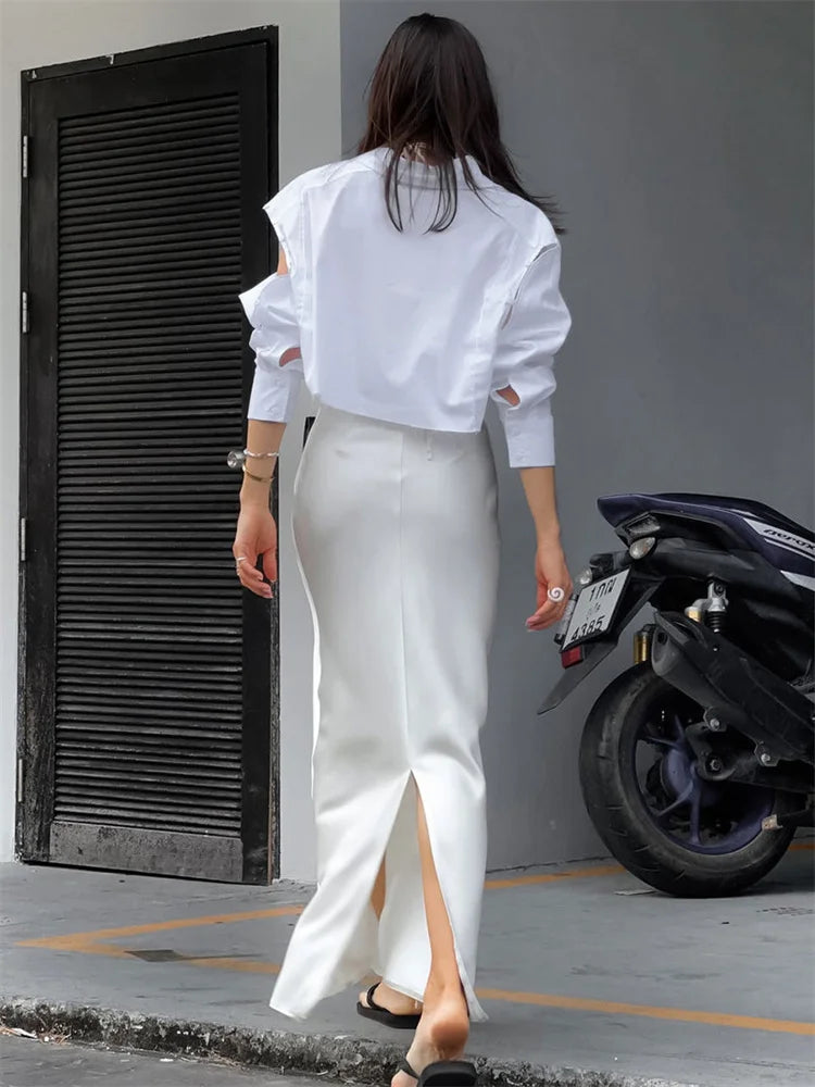 White High Waist Maxi Skirt for Party Holiday Slim Outfits Summer Basic Long Skirt