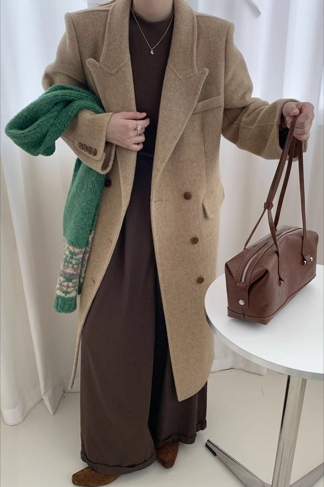 Notched Lapel Double-faced Wool Thickened Long Overcoat