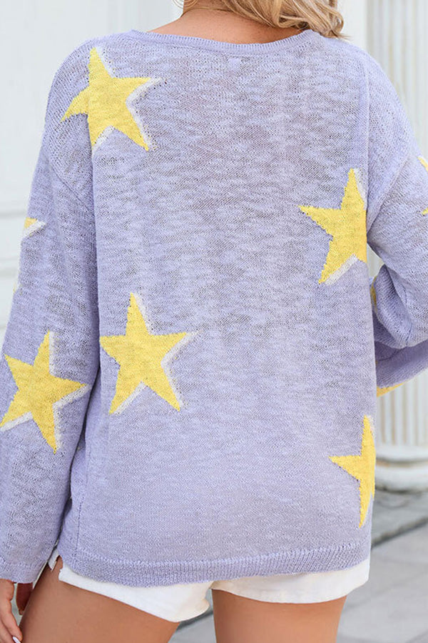Five-pointed Star Knitted Long Sleeve Sweater