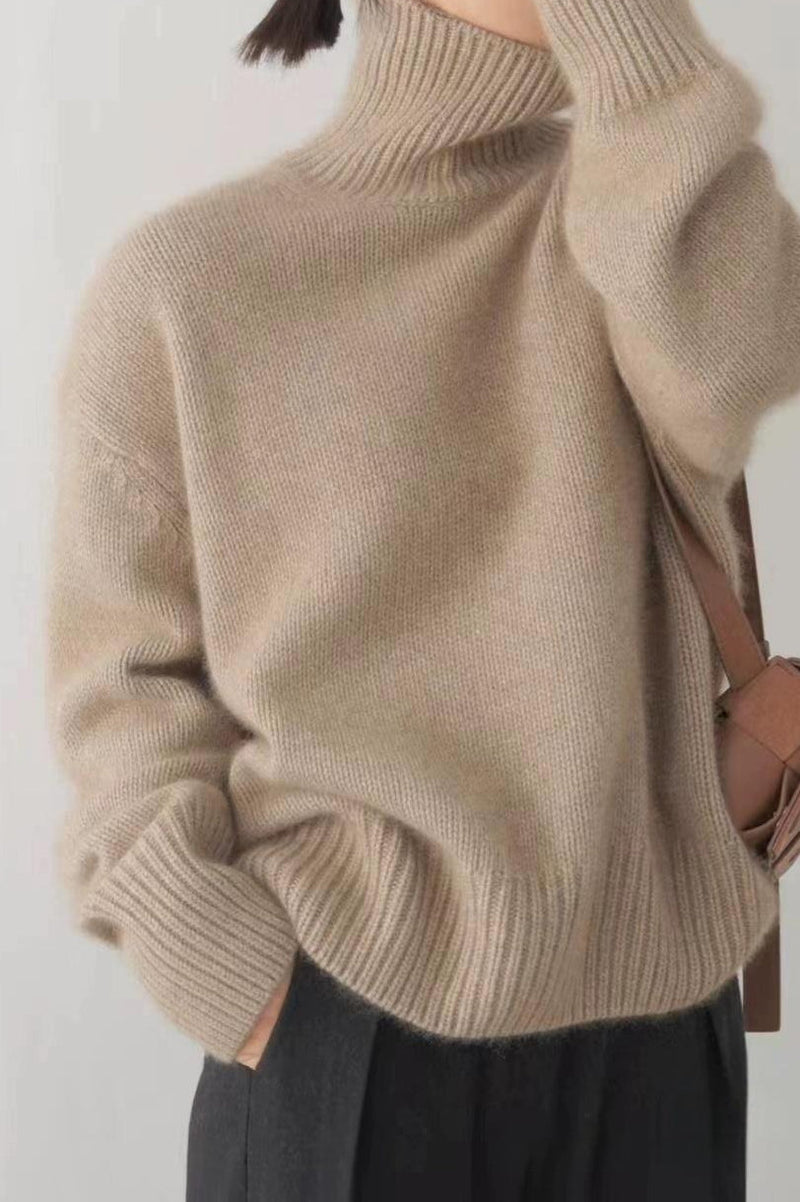 Minimalist Turtleneck Color Loose Fit Knit Sweater