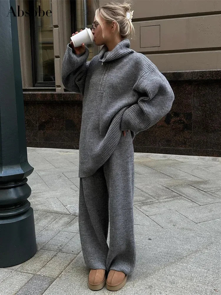 Color Half Zip Sweater Matching Set