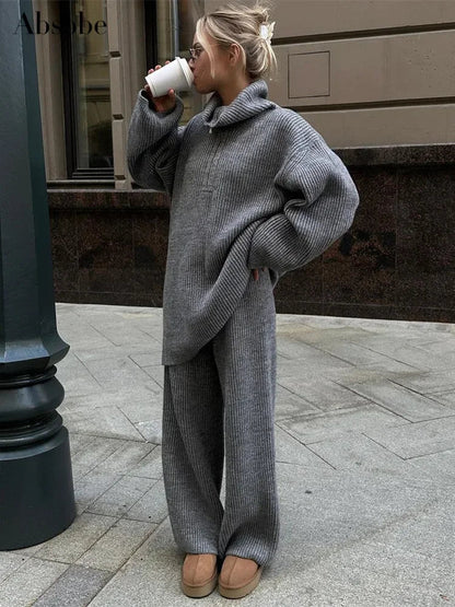 Color Half Zip Sweater Matching Set