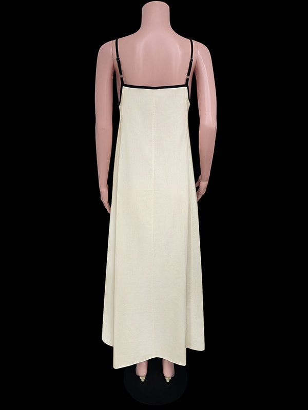A-line Loose Split-joint Spaghetti-neck Maxi Dresses
