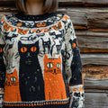 Halloween Cute Cat Art Women's Icelandic Sweater artswardrobe