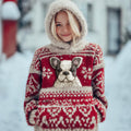 Vintage Christmas Boston Terrier Dog Hooded Isle Sweater artswardrobe