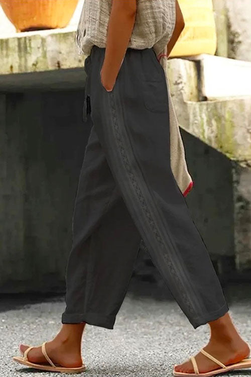 Drawstring Elastic Waist Cotton Linen Tapered Pants