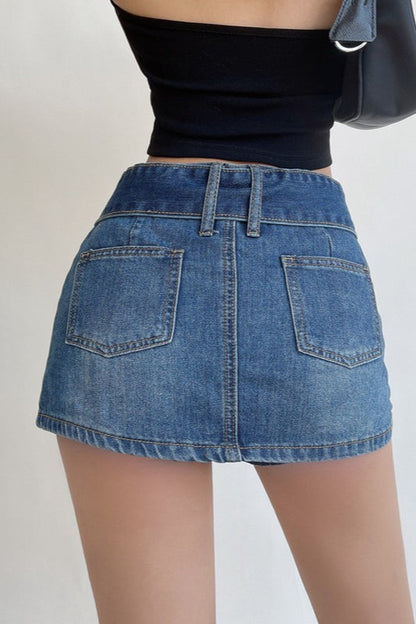 High Waist Denim Skort a Line Mini Skirt