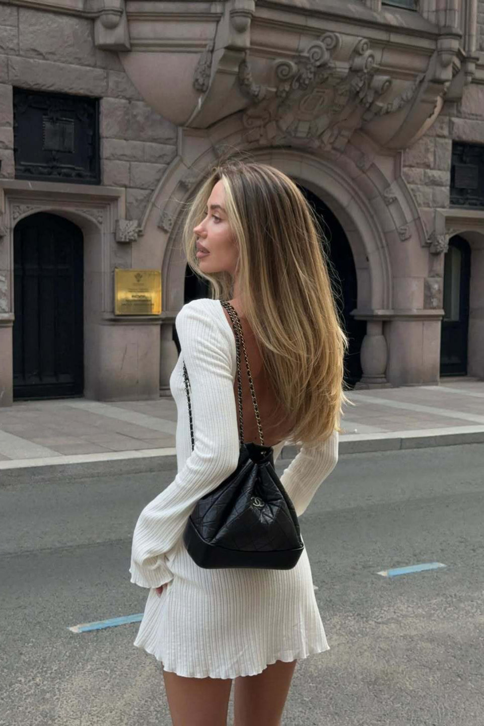 Fitted V Neck Open Back a Line Mini Dress