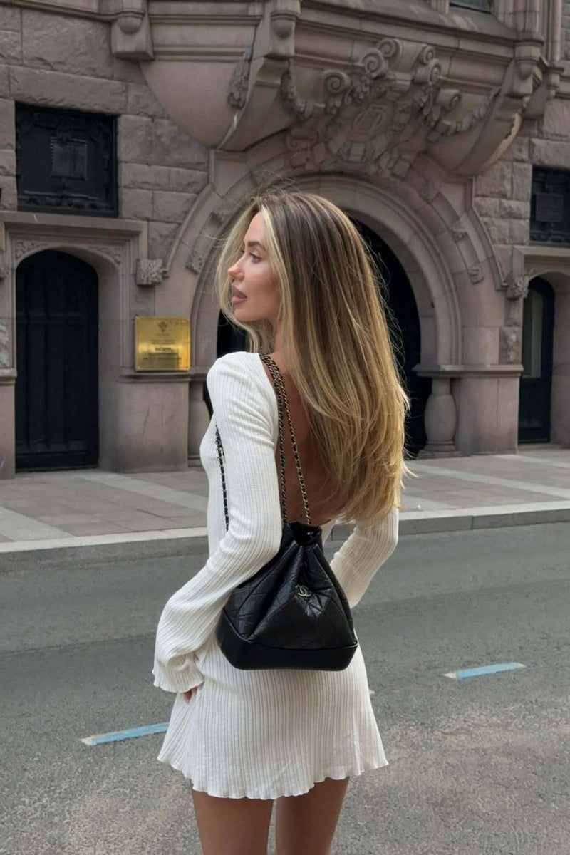 Fitted V Neck Open Back a Line Mini Dress
