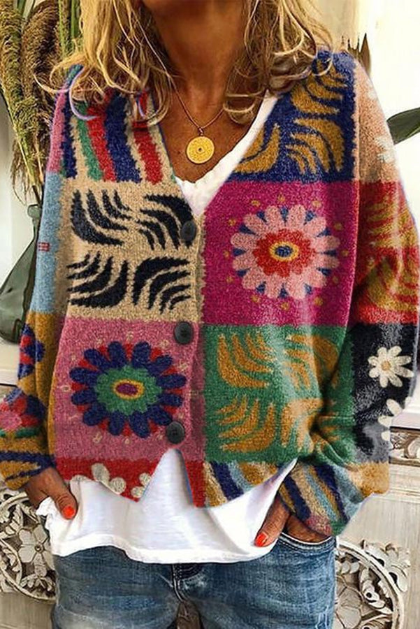 Knitted Long Sleeved Cardigan With Fun Printed Buttons