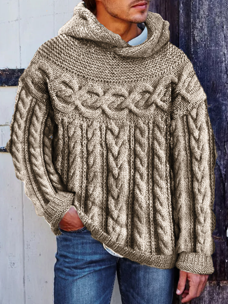 Men's Retro Celtic Jacquard Cozy Hooded Sweater elevenforest