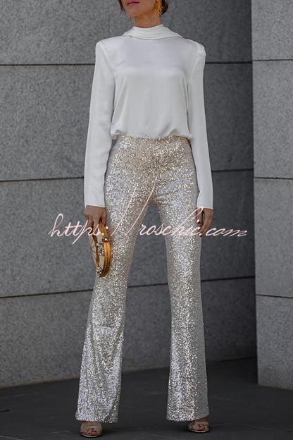 Secret of Elegance Satin Back Chain Cowl Neck Draped Blouse