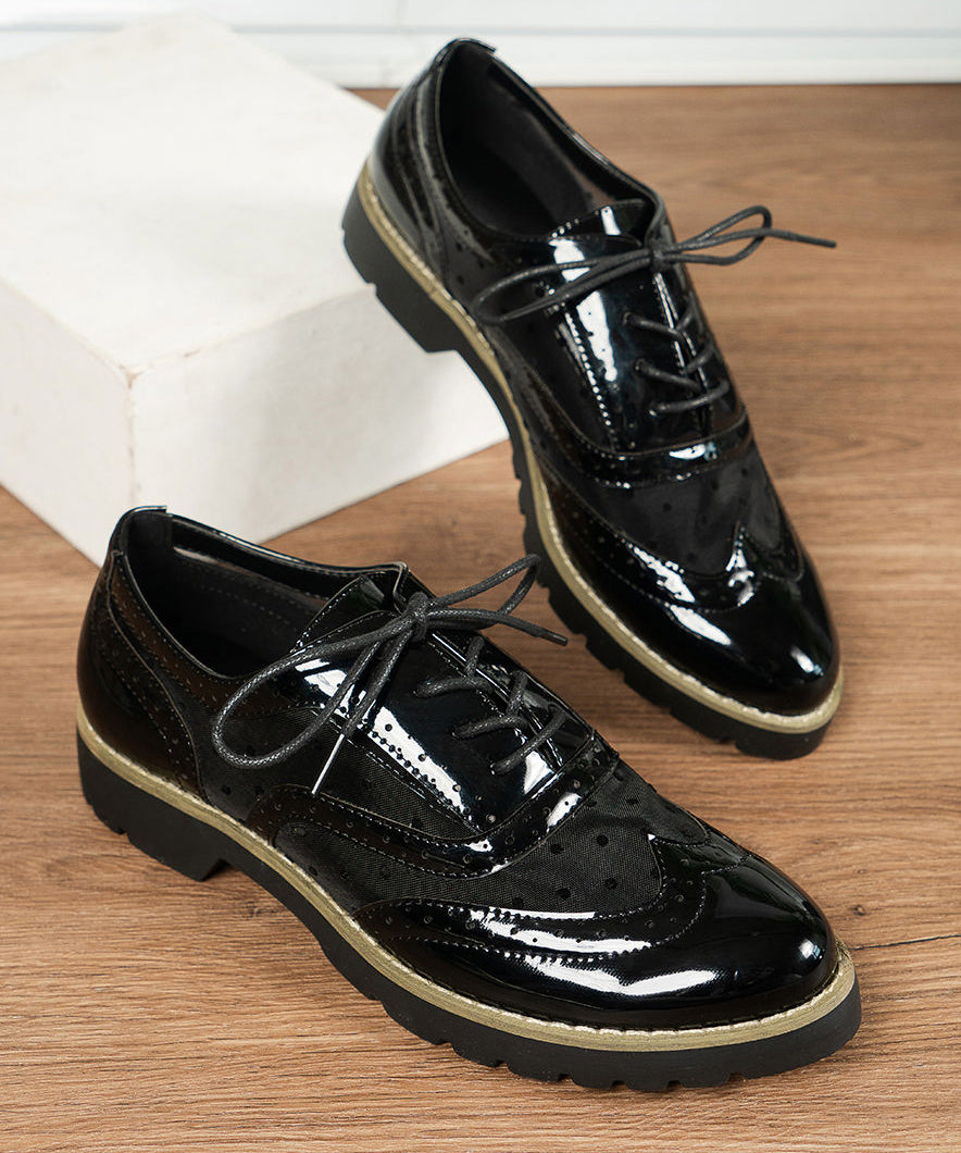 Black Flat Feet Shoes Faux Leather Splicing