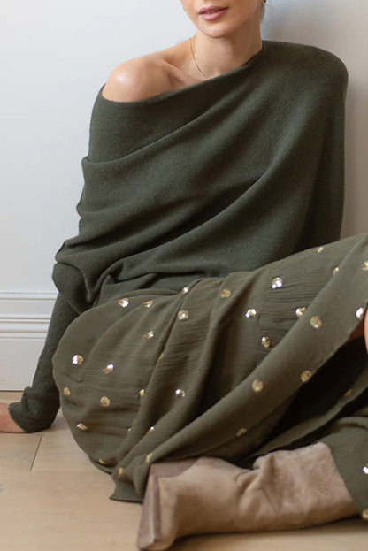 Color Round Neck Long Sleeve Loose Knitted Sweater