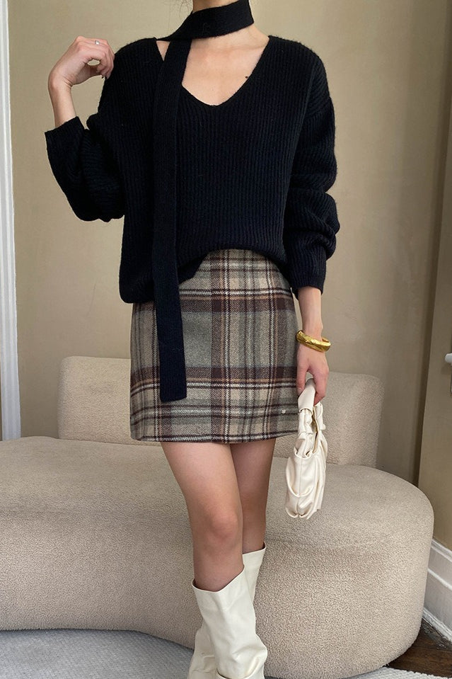 Plaid Color Block High Waist Skirt