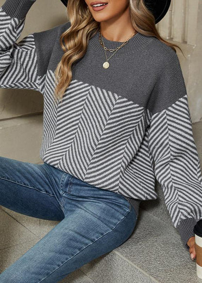 Striped Knit Sweater - Long Sleeve Relaxed Fit