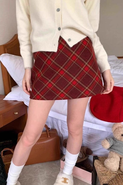 High Waist Plaid A-line Skirt