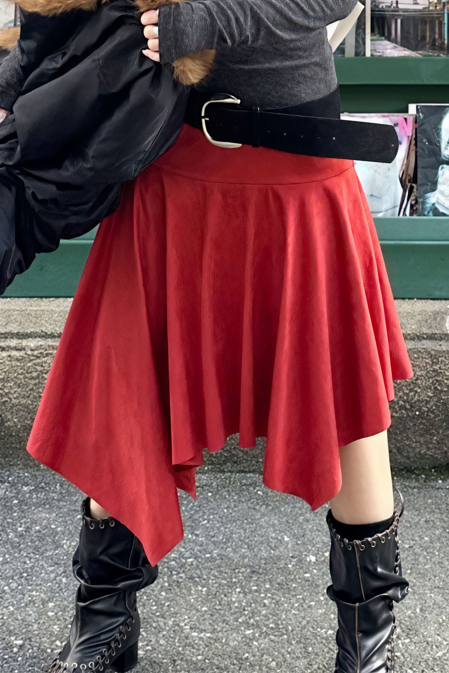 Suede High Waist Asymmetrical Skirt