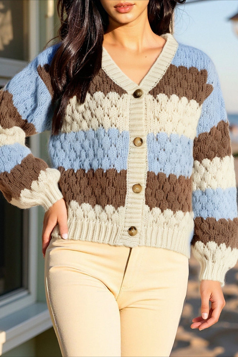 Color Block V-neck Loose Sweater