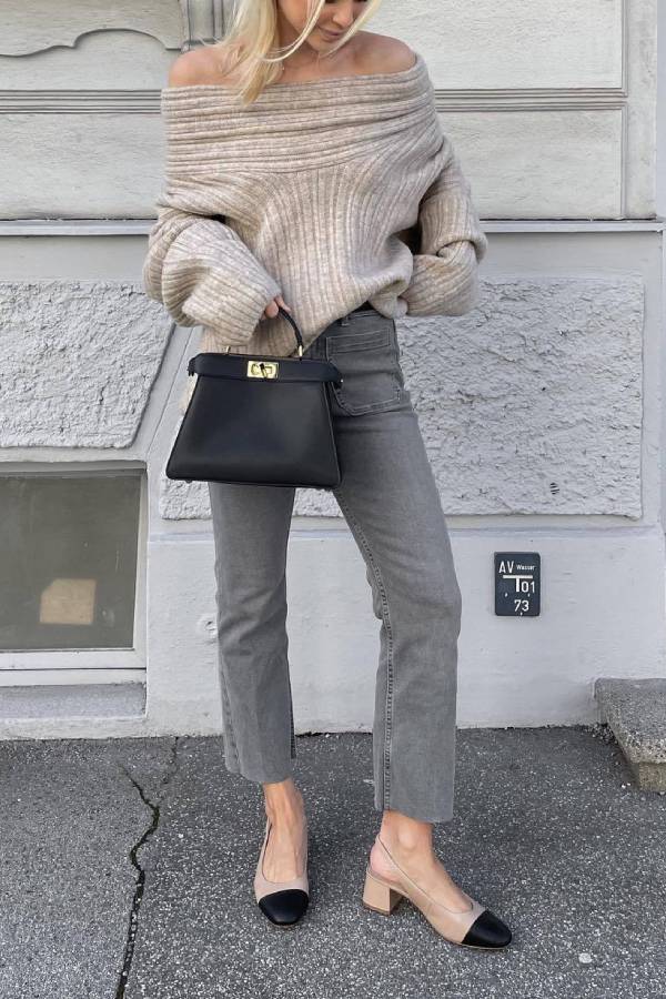 Fashionable Irregular Collar Loose Knitted Sweater
