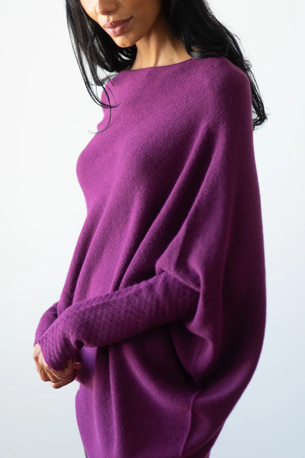 Color Round Neck Long Sleeve Loose Knitted Sweater