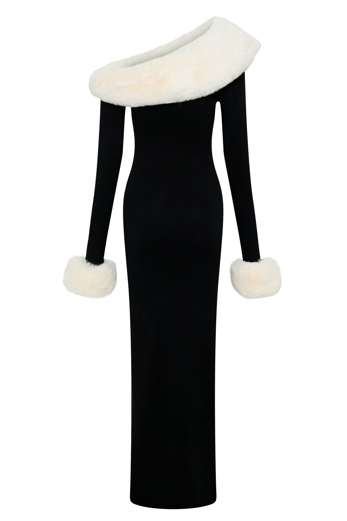 Dawn Faux Fur One Shoulder Slit Maxi Dress